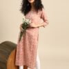 Women Peach-Coloured & White Bandhani Printed Pure Cotton Kurta