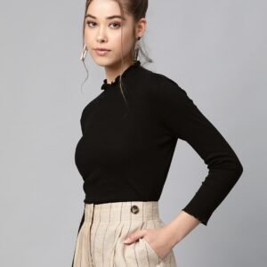 7e3f0bf1-2517-4c35-b3e2-d806322972461601959656454-SASSAFRAS-Women-Black-Solid-High-Neck-Cropped-Top-4441601959-3