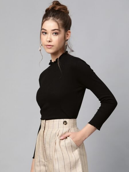 Black High Neck Cropped Top