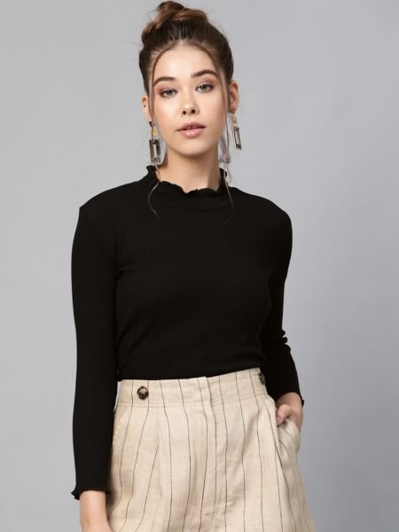 Black High Neck Cropped Top