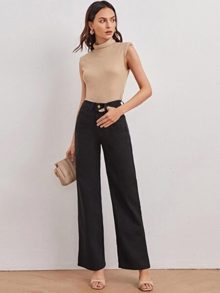 Women Black Jean Straight Fit High-Rise Stretchable Jeans