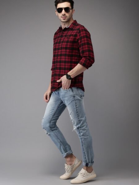 Men Red & Black Checked Pure Cotton Casual Shirt