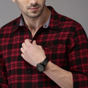 Men Red & Black Checked Pure Cotton Casual Shirt
