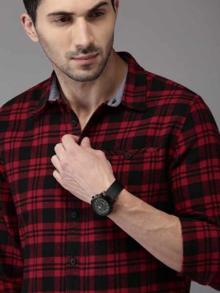 Men Red & Black Checked Pure Cotton Casual Shirt