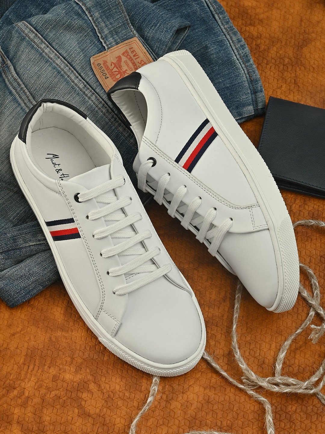 Men White Striped Sneakers